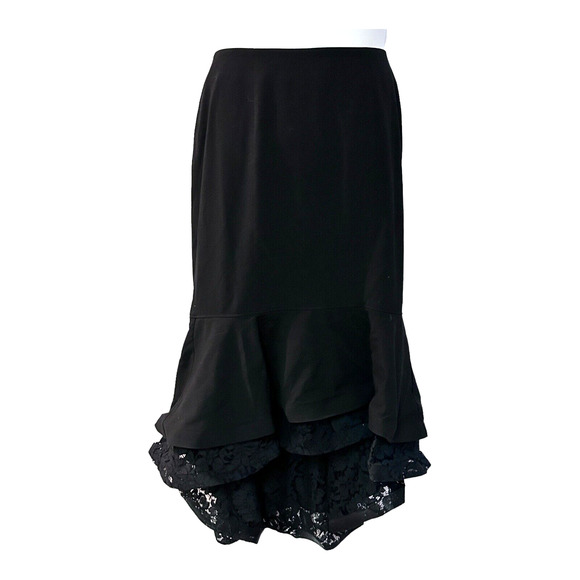 Ashro Dresses & Skirts - Ashro High Low Lace Trim Tiered Black Trumpet Skirt Office Business Dinner Party